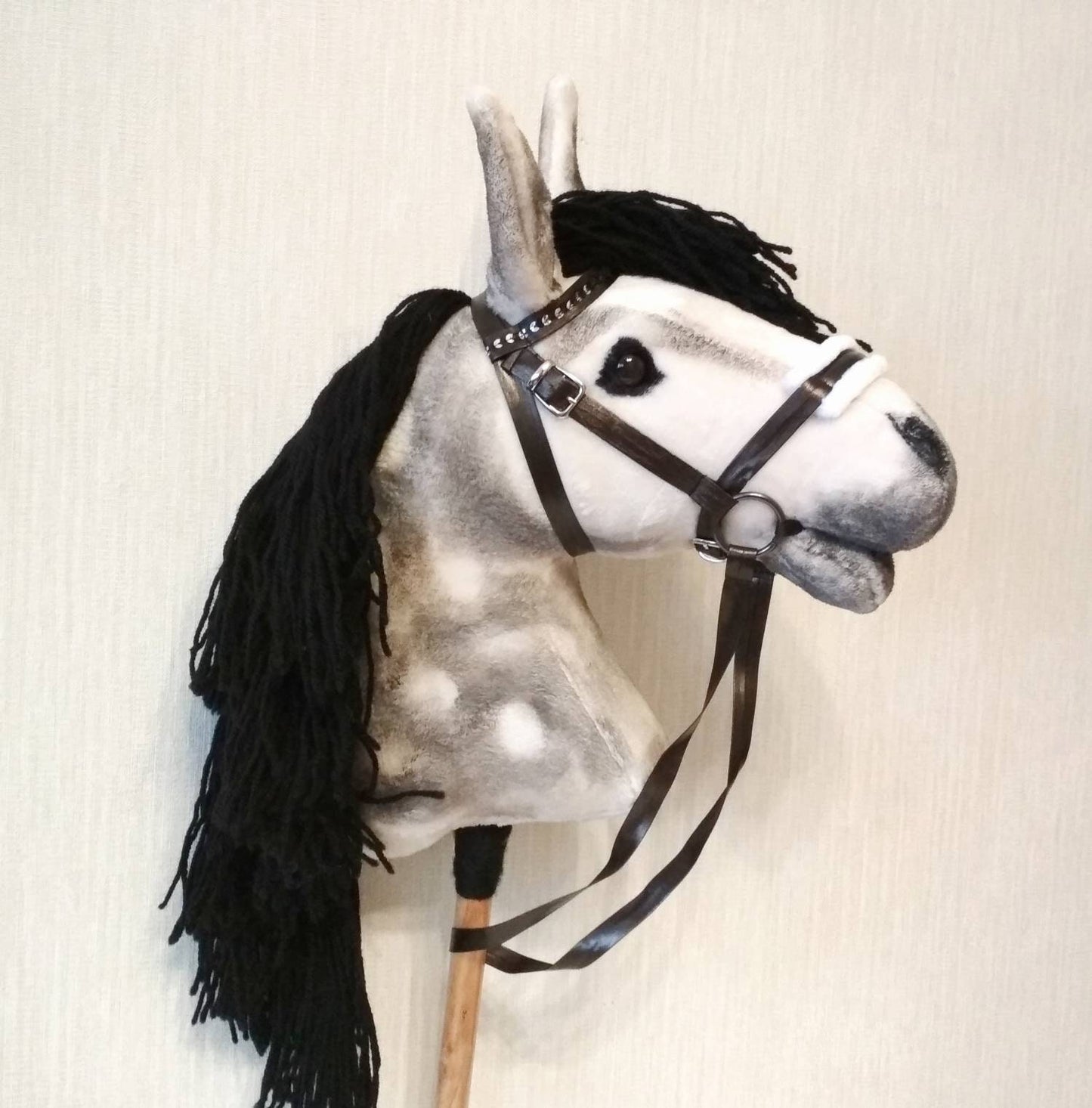 Realistic Dapple Hobby Horse on a stick A3 | Appaloosa hobbyhorse for kids