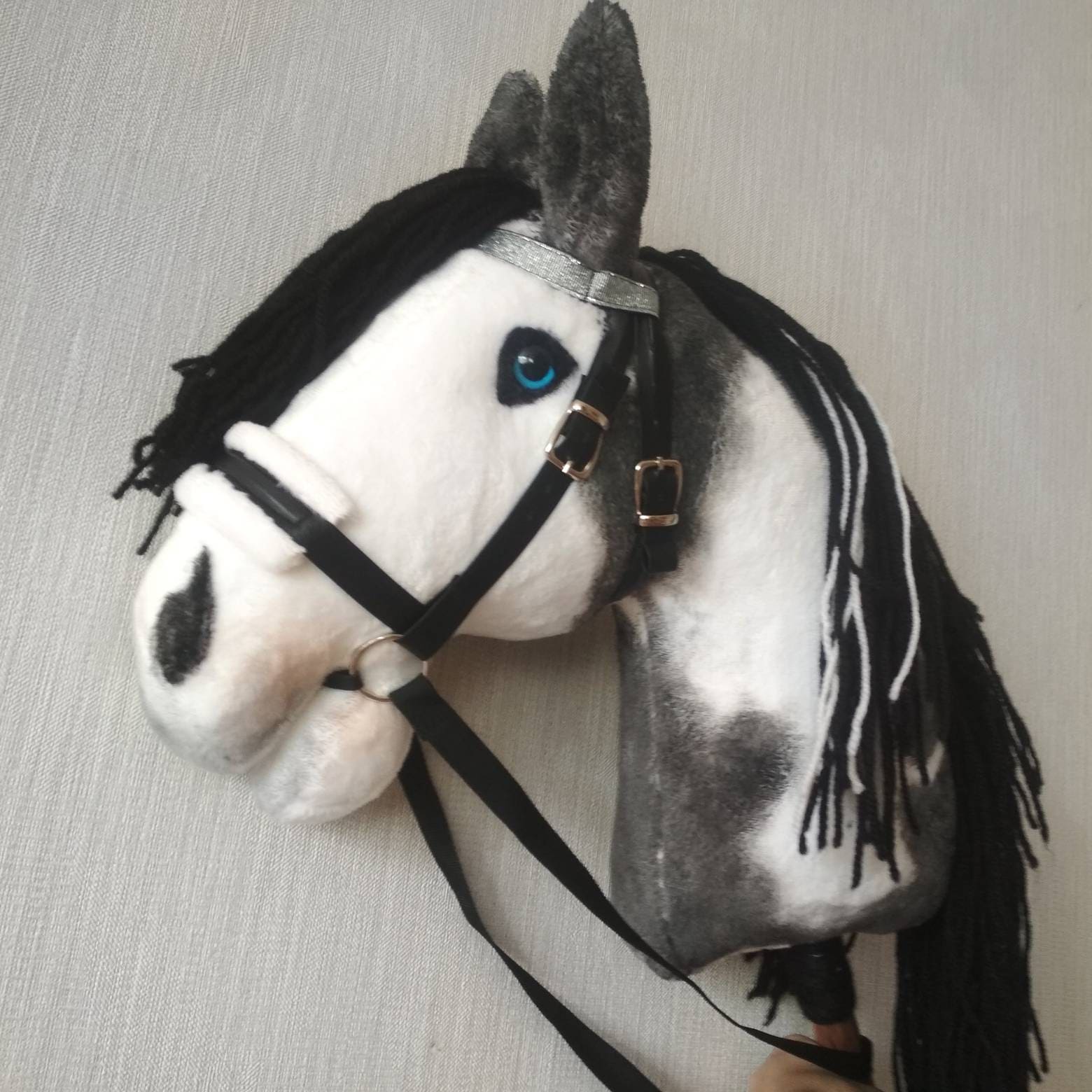 Realistic pinto hobby horse black and white for kids A3 | Hobbyhorse on stick