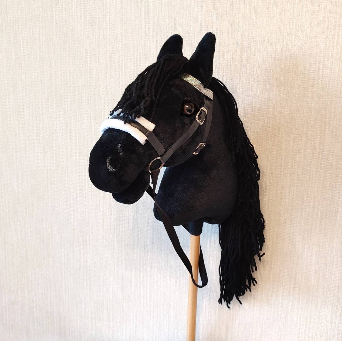 Black Hobby horse on a stick A3 | Black toy hobbyhorse for kids