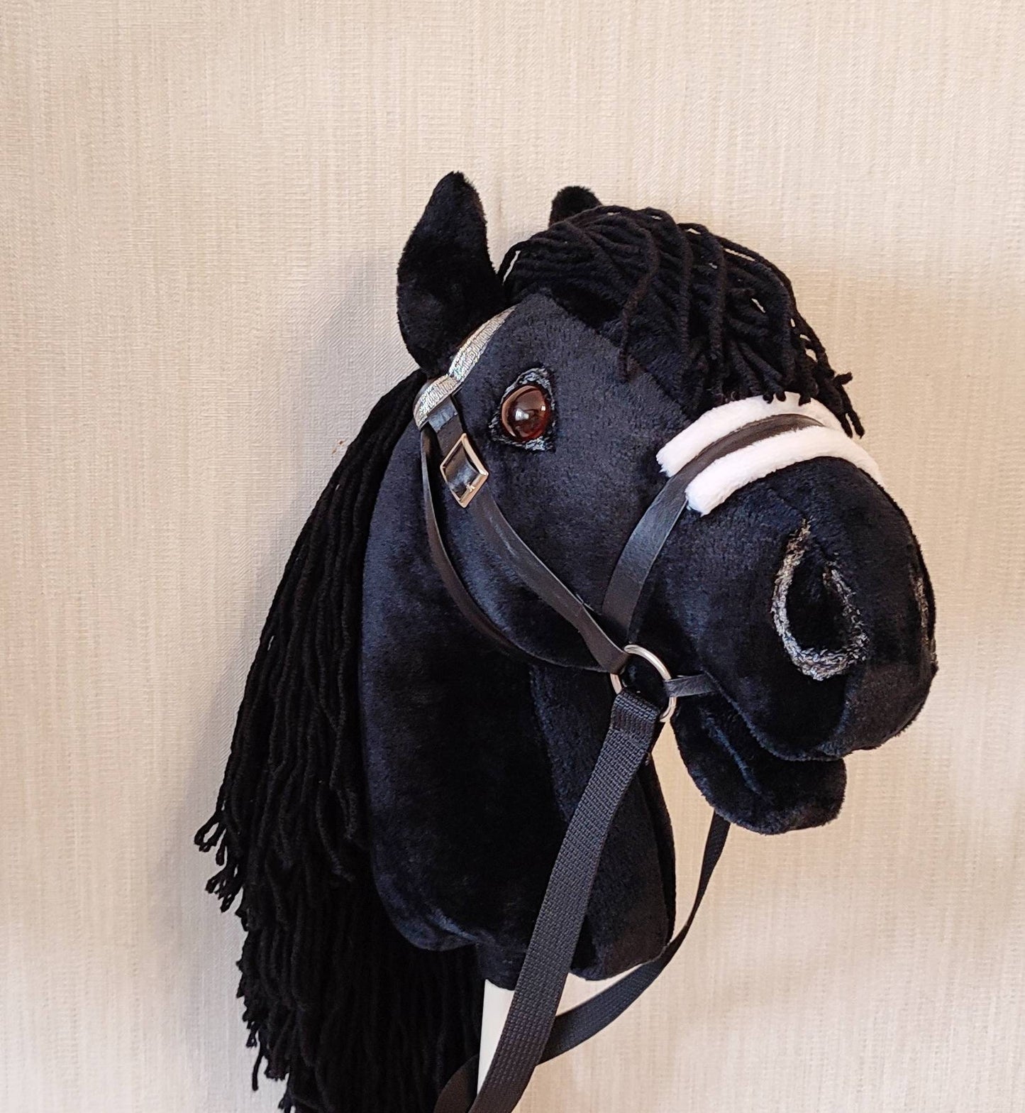 Black Hobby horse on a stick A3 | Black toy hobbyhorse for kids