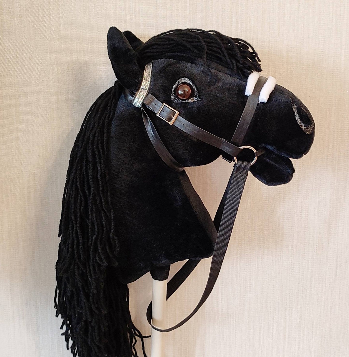 Black Hobby horse on a stick A3 | Black toy hobbyhorse for kids