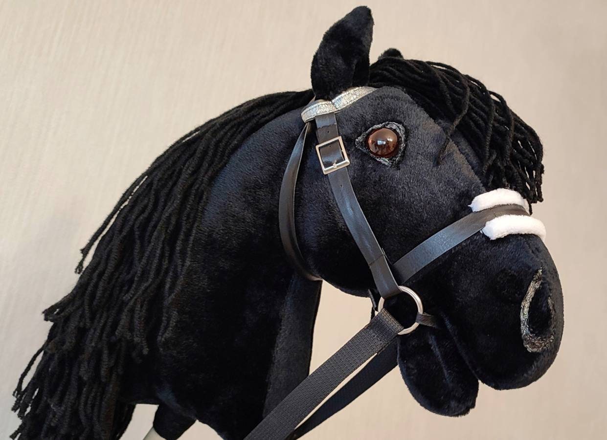 Black Hobby horse on a stick A3 | Black toy hobbyhorse for kids