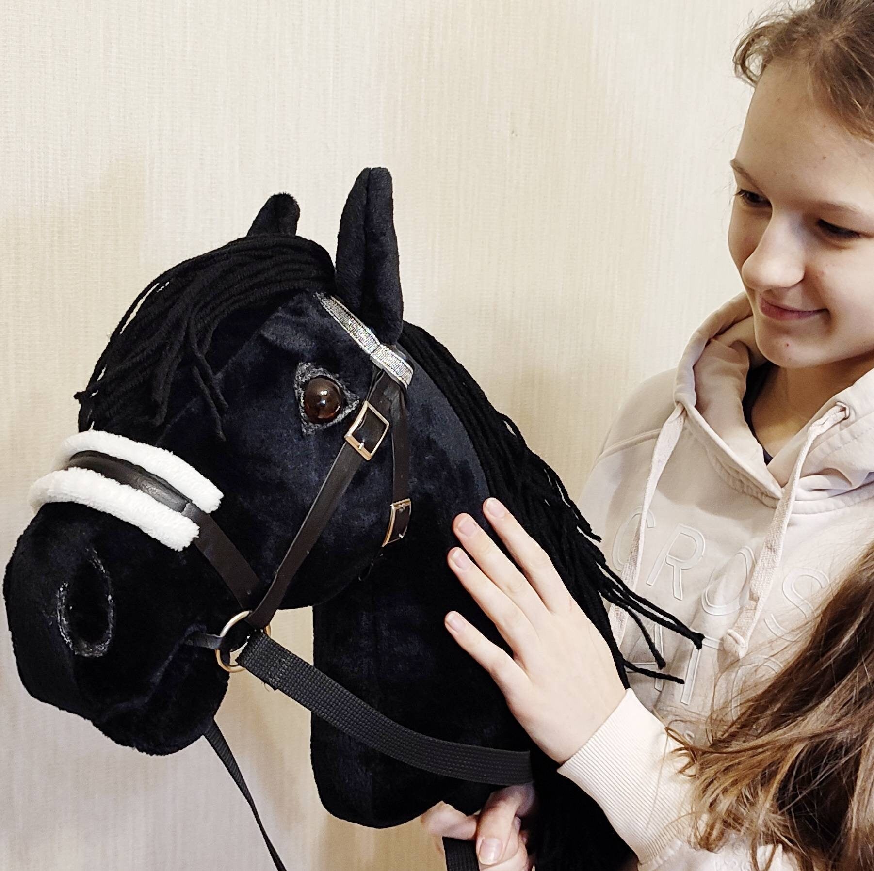 Black Hobby horse on a stick A3 | Black toy hobbyhorse for kids