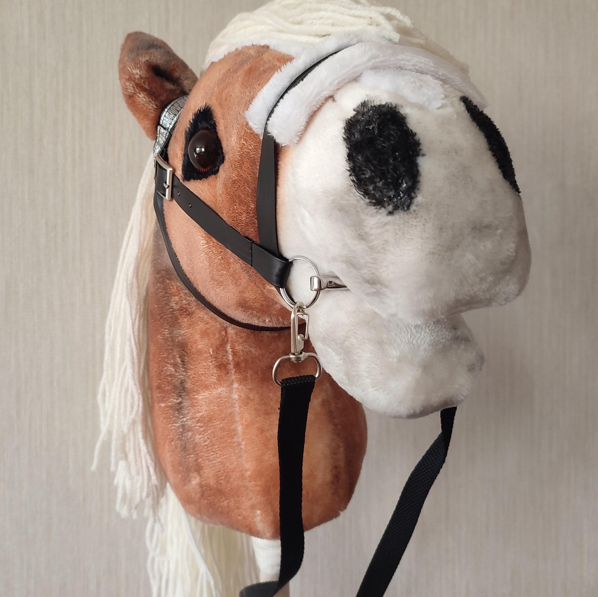 Hobby horse bridle with realistic bit | Stick horse accessories | Faux leather bridle for Hobbyhorse