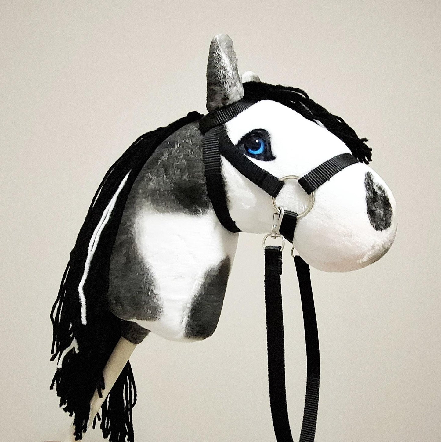 Hobby horse pinto A4 - Paint hobby horse black white - Toy horse on stick