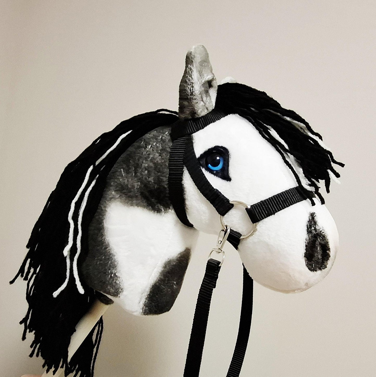 Hobby horse pinto A4 - Paint hobby horse black white - Toy horse on stick