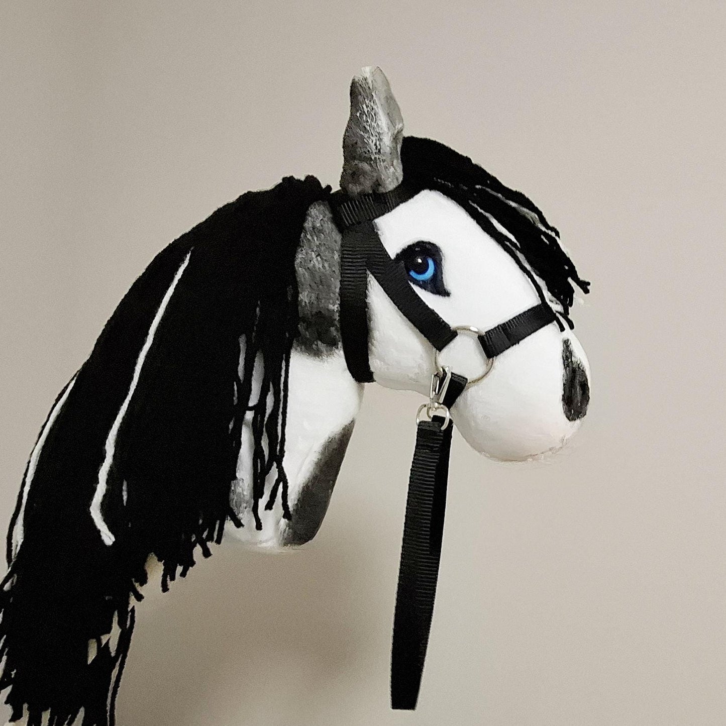 Hobby horse pinto A4 - Paint hobby horse black white - Toy horse on stick