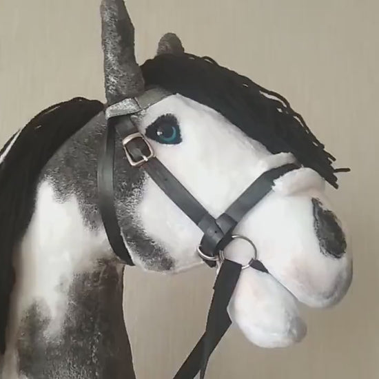 Realistic pinto hobby horse black and white for kids A3 | Hobbyhorse on stick