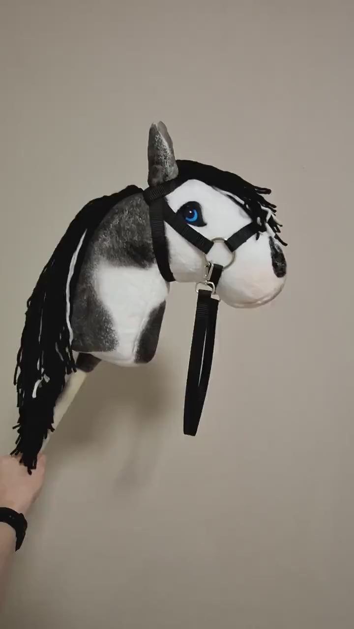 Hobby horse pinto A4 - Paint hobby horse black white - Toy horse on stick