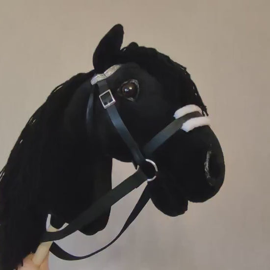 Black Hobby horse on a stick A3 | Black toy hobbyhorse for kids