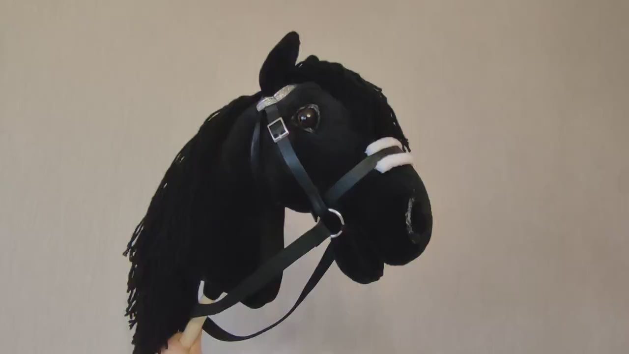 Black Hobby horse on a stick A3 | Black toy hobbyhorse for kids